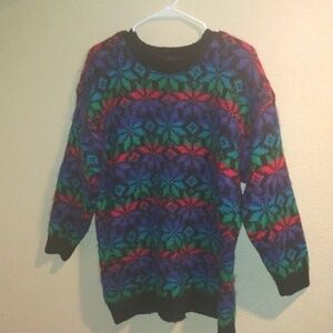 Vintage 90's Best American Wool Blend Snowflake Colorful Rainbow Sweater L